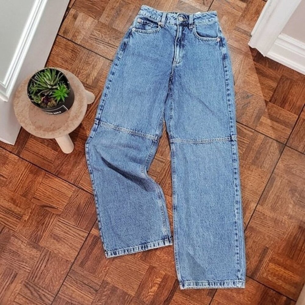 Comfortable Garage High Rise "Cora" Wide Leg Street Moto Jeans